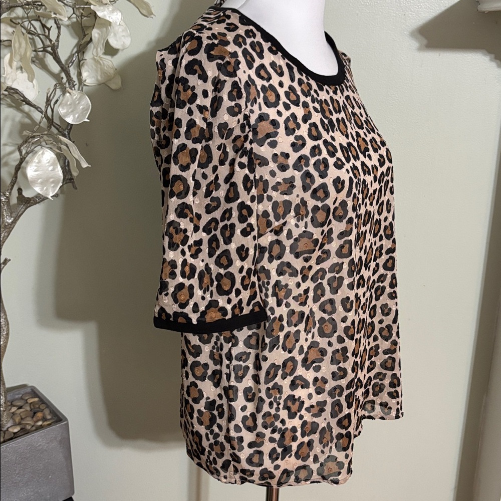 A New Day Leopard Print Blouse with Black Trim - Picture 3 of 5